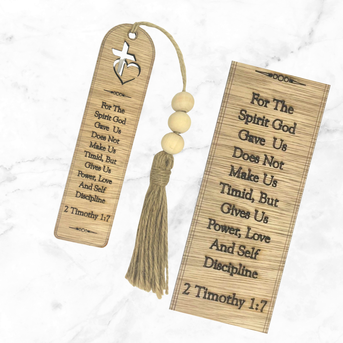 Wooden Christian Bookmark with 2 Timothy 1:7 Scripture
