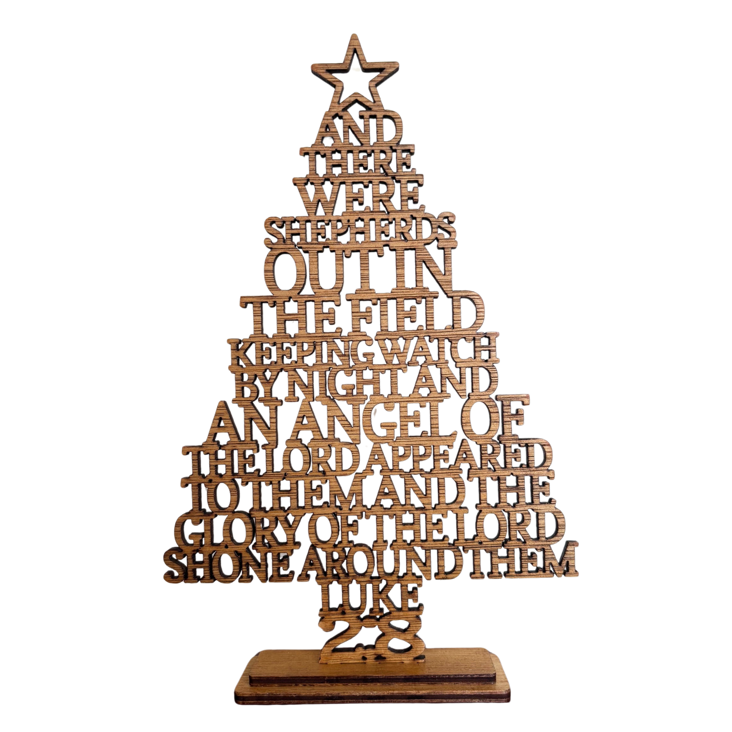 Wooden Christmas Tree with Bible Scripture Luke 2:8