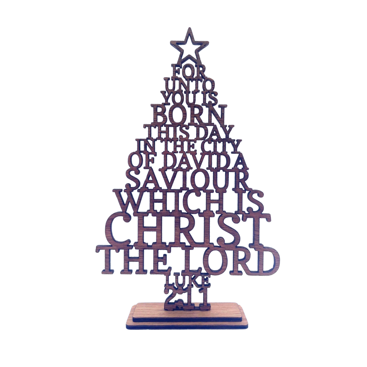 Laser cut Christmas Tree with wording from Luke 2:11