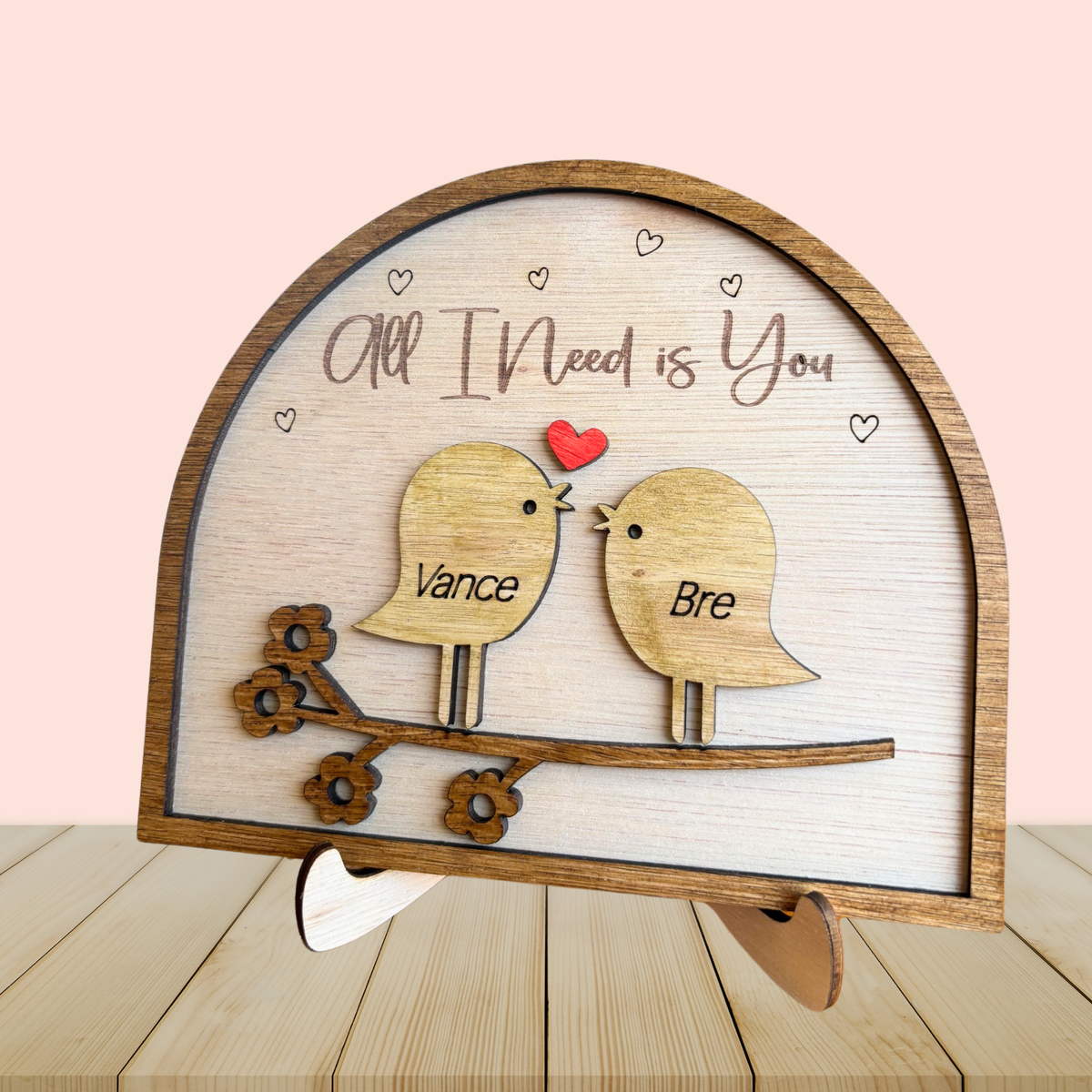 Personalised Love Birds Wooden Ornament – 1 Year Anniversary Gift for Couples