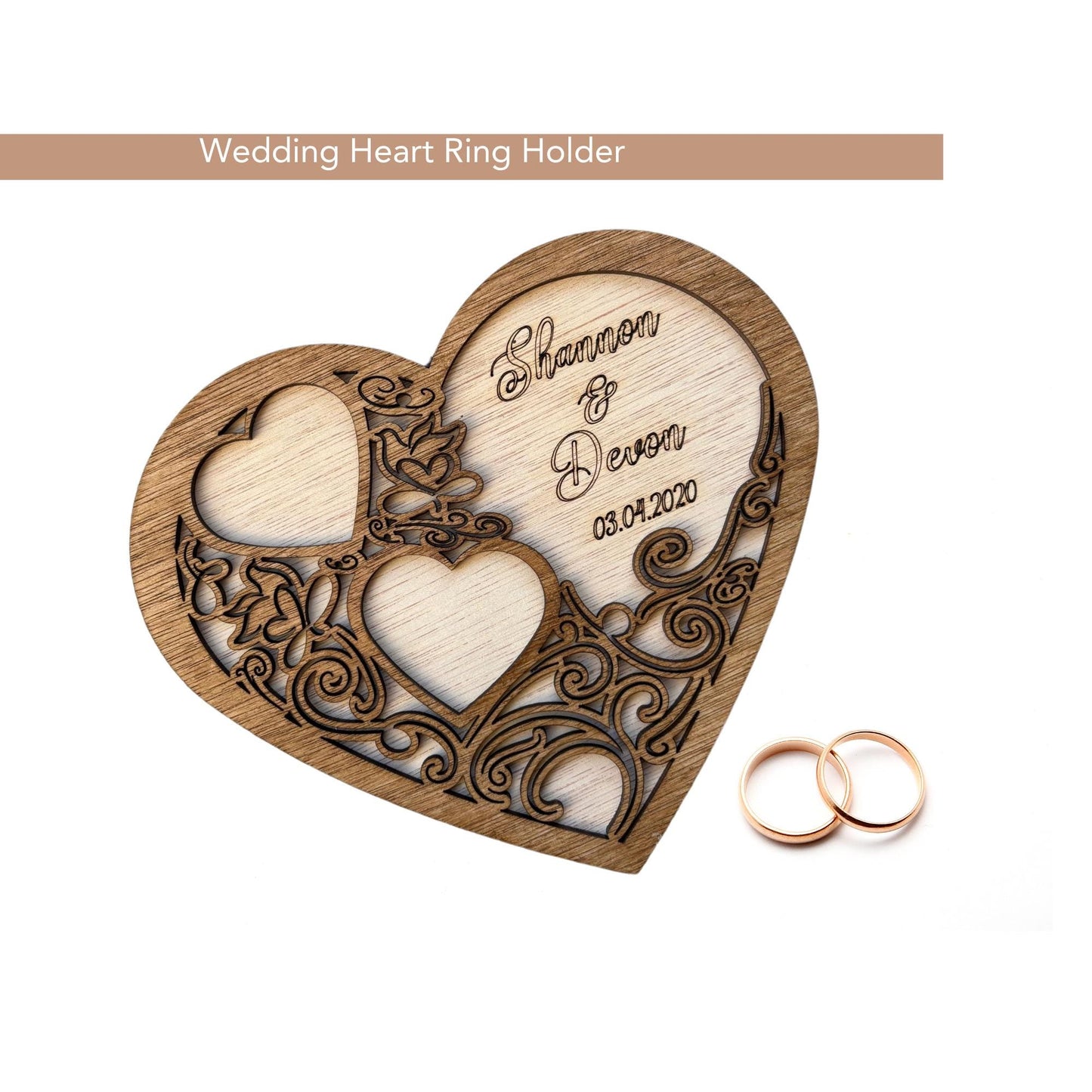 Personalised Wooden Heart Ring Holder for Wedding Ceremony