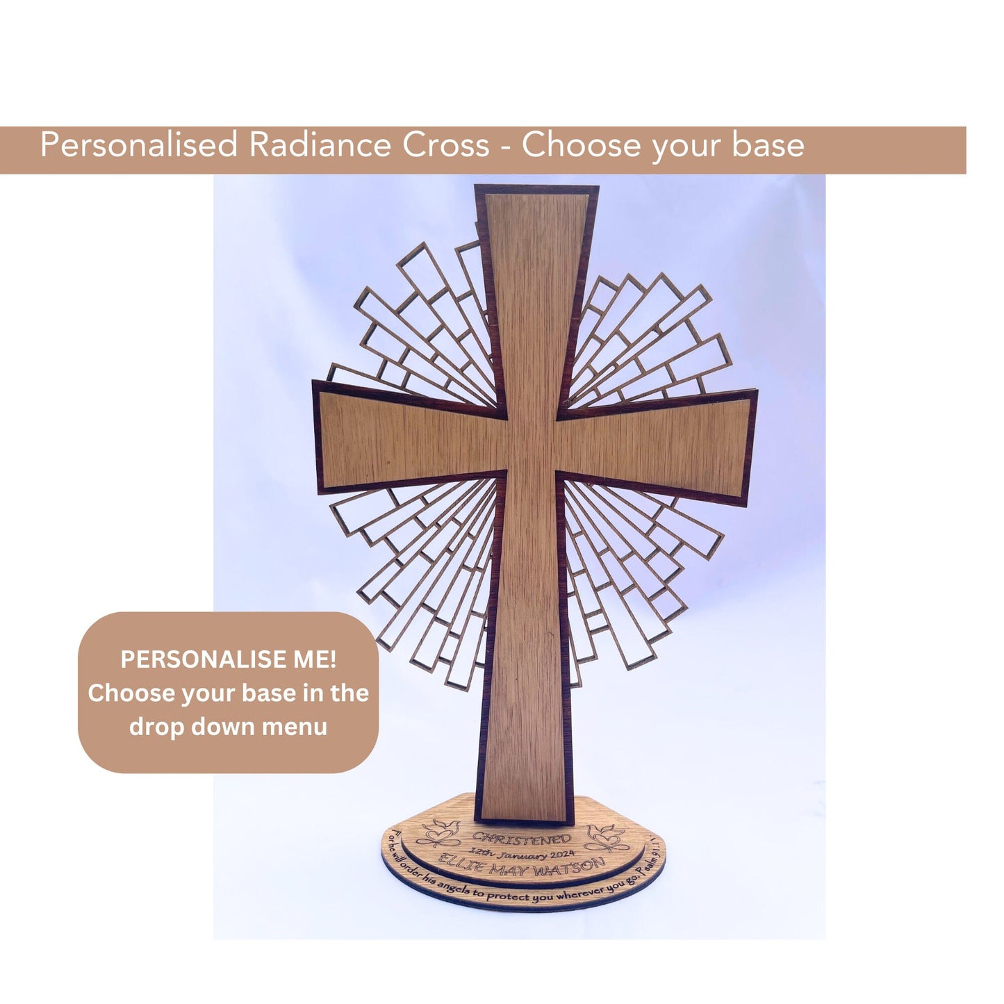 Personalised Wooden Cross with Stand | Baptism Gift