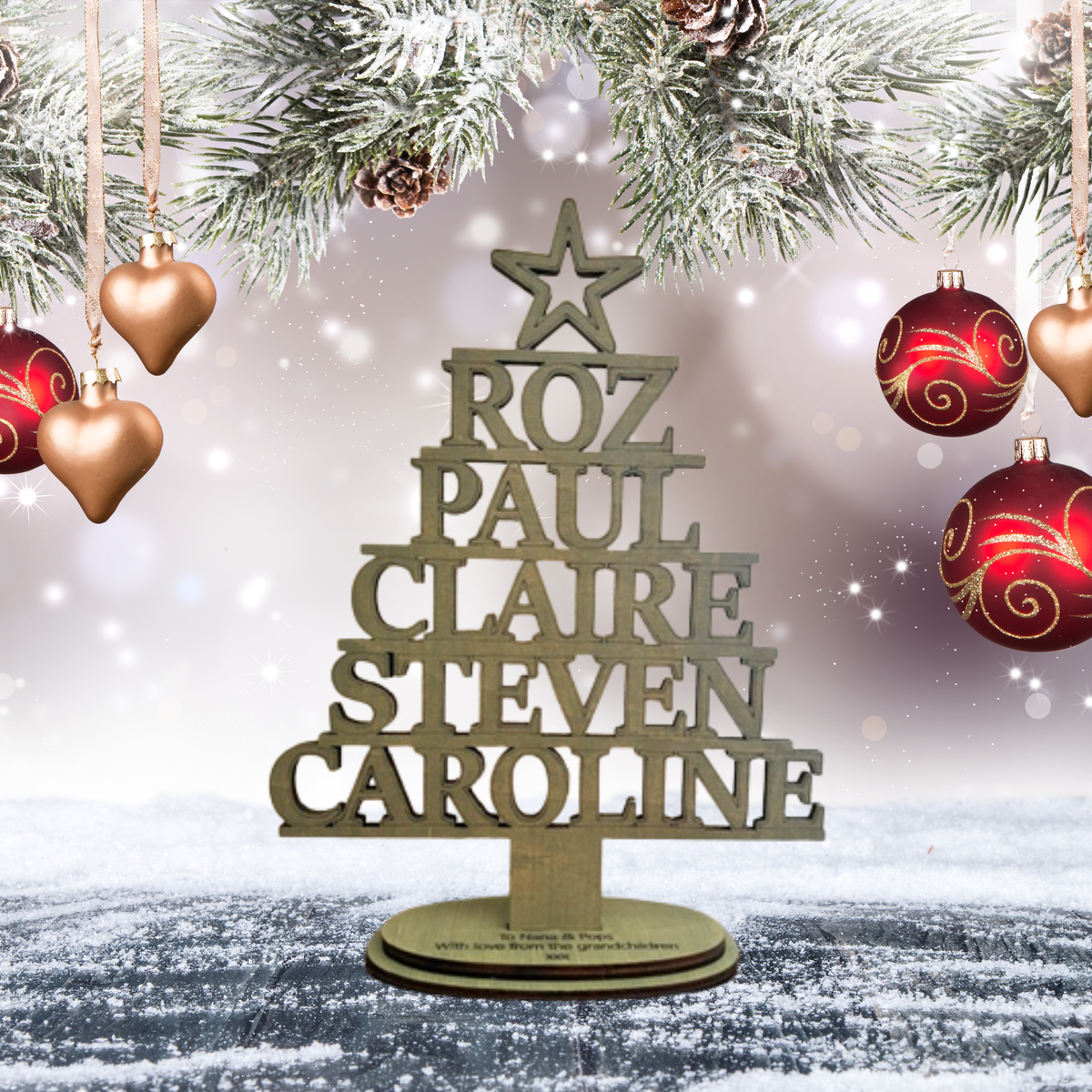 Personalised Family Name Freestanding Christmas Tree Keepsake