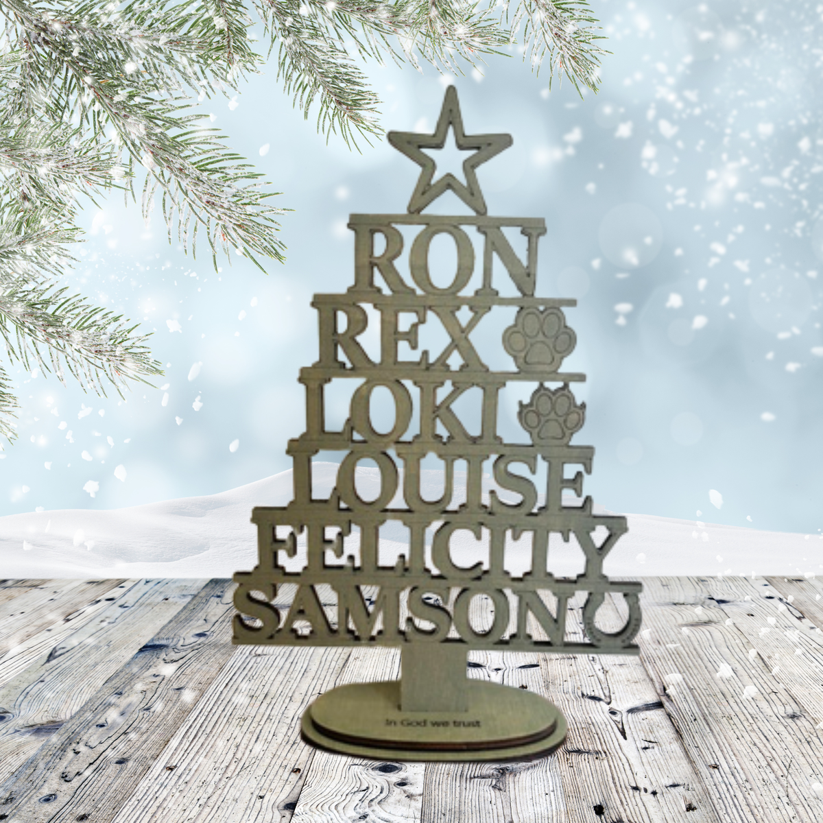 Personalised Family Name Freestanding Christmas Tree Keepsake