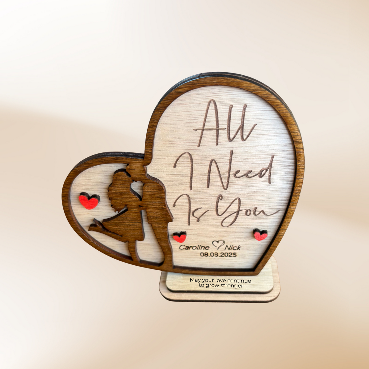 1st Anniversary Gift for Couple - All I Need is You Wooden Heart