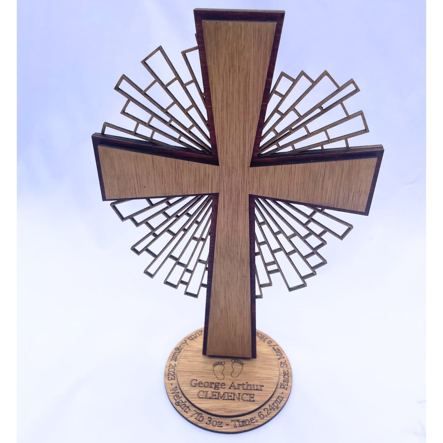 Personalised Wooden Cross with Stand | Baptism Gift