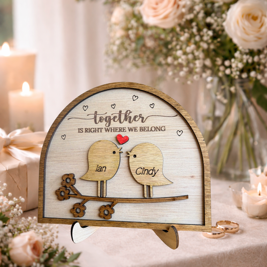 Personalised 40th Wedding Anniversary Gift for Couple - Personalised Love Birds Wooden Ornament