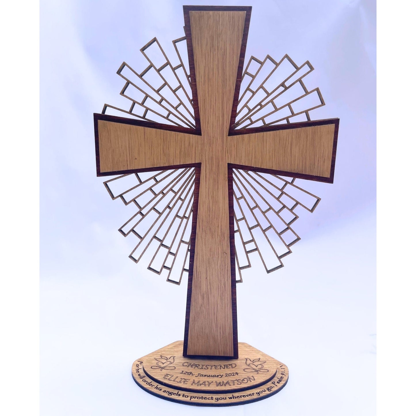 Personalised Wooden Cross with Stand | Baptism Gift