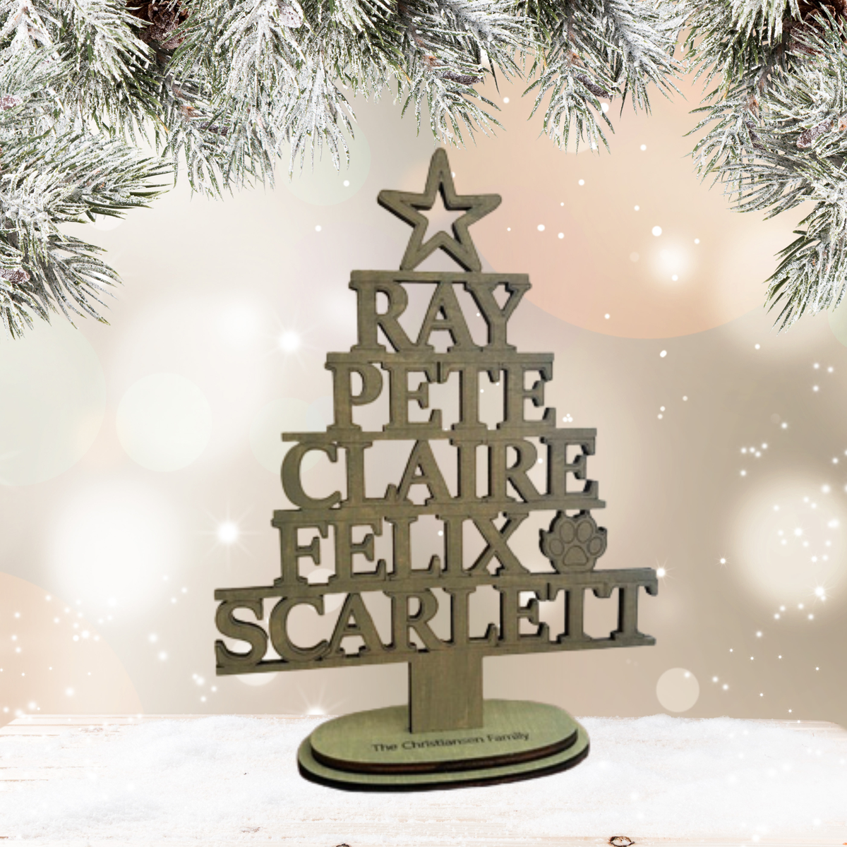 Personalised Family Name Freestanding Christmas Tree Keepsake