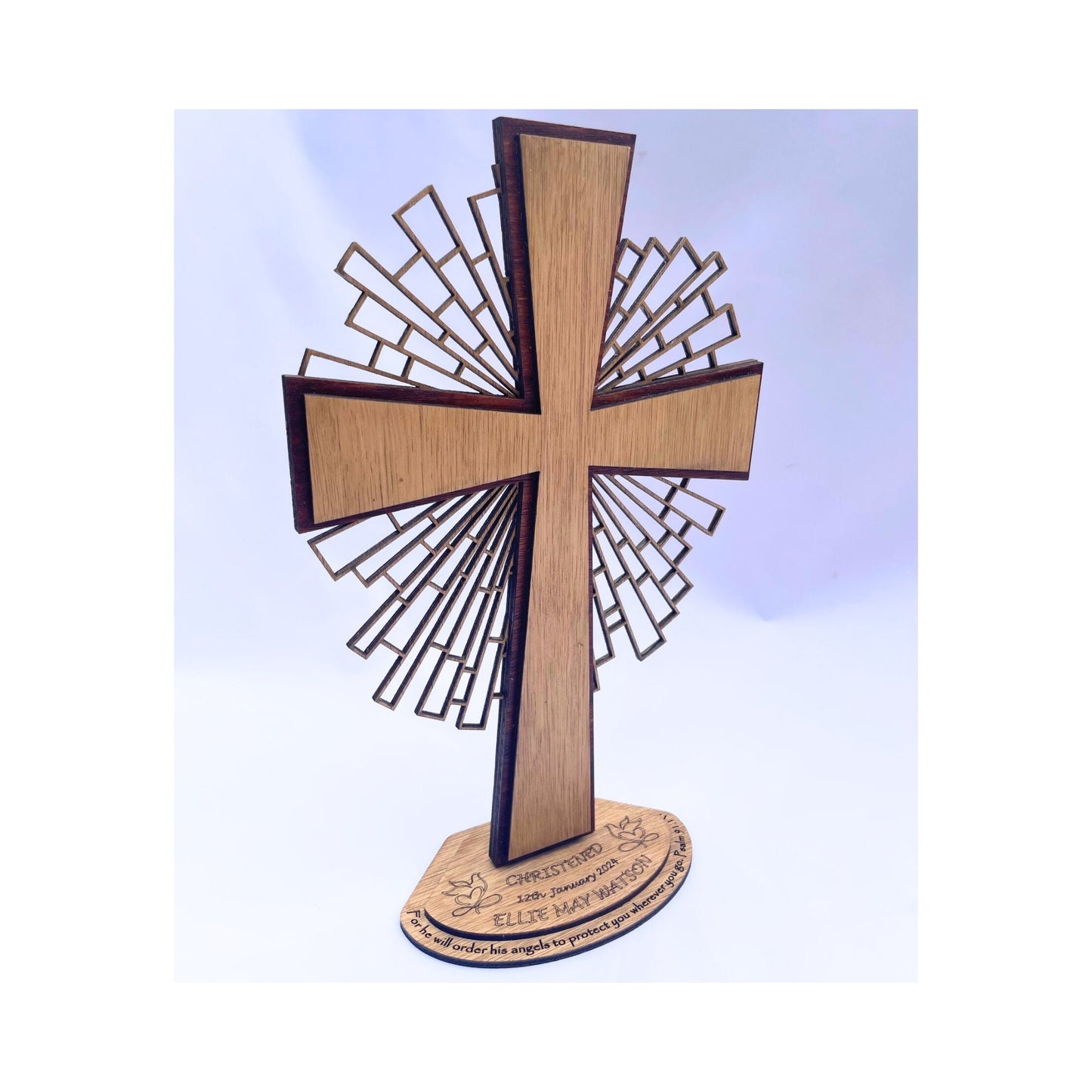 Personalised Wooden Cross with Stand | Baptism Gift