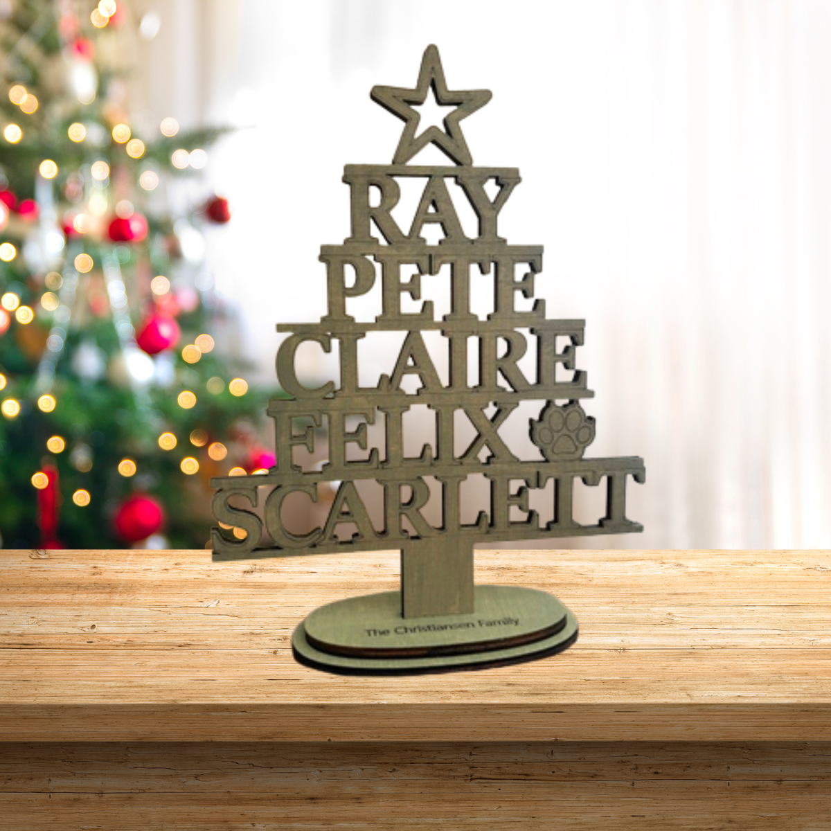 Personalised Family Name Freestanding Christmas Tree Keepsake