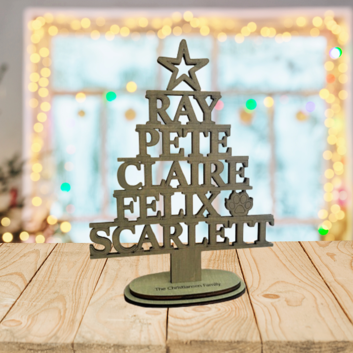 Personalised Family Name Freestanding Christmas Tree Keepsake