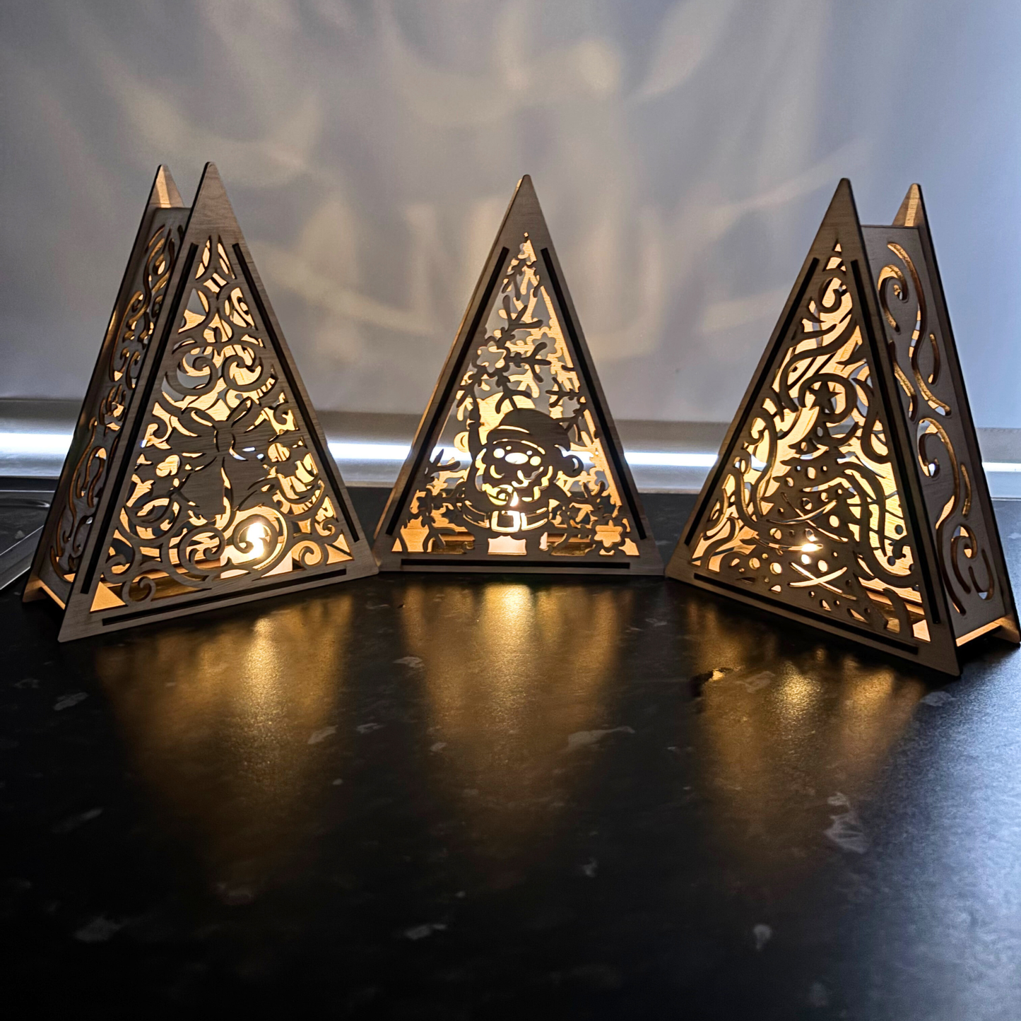 Christmas Lantern - Festive Wooden LED Candle Holder