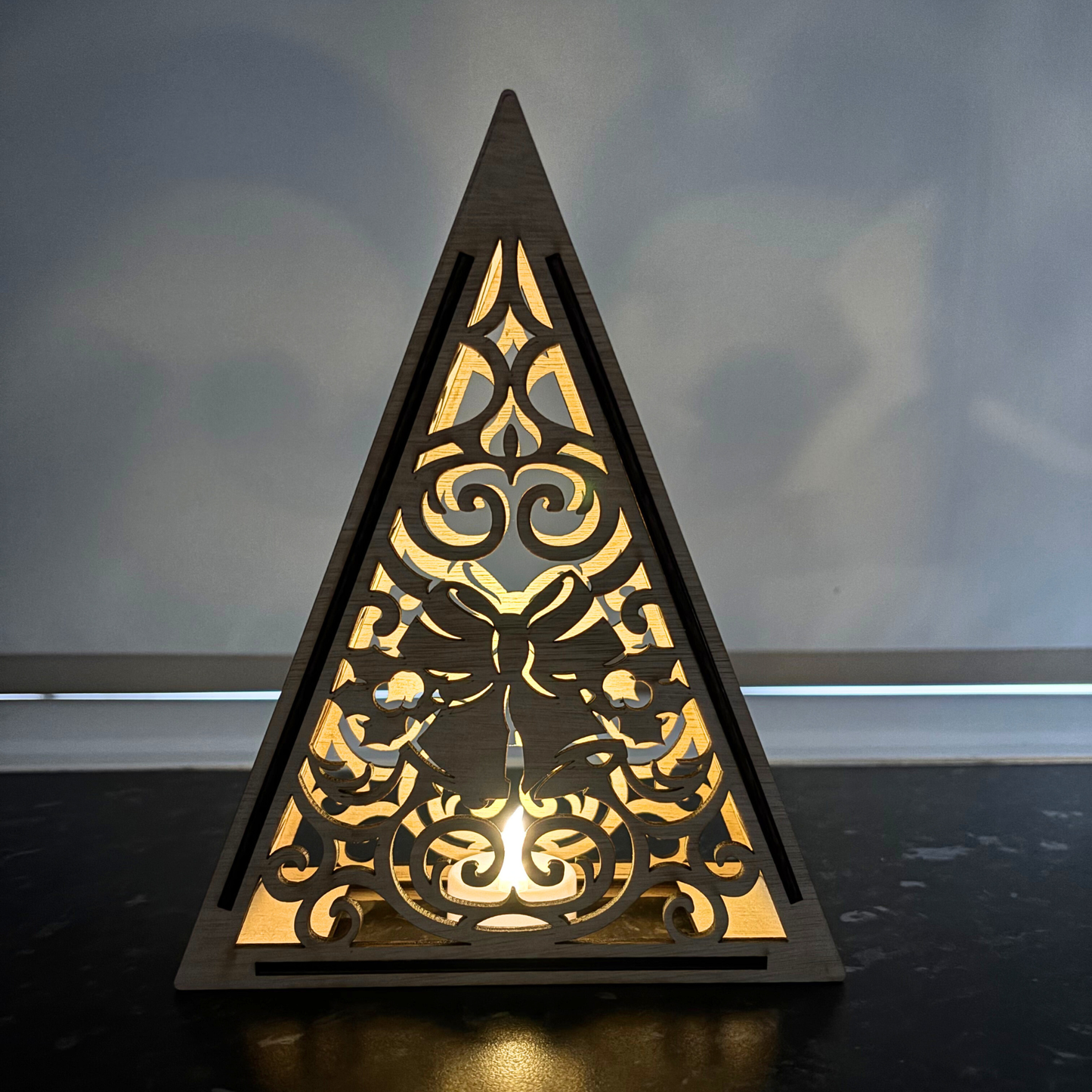 Christmas Lantern - Festive Wooden LED Candle Holder