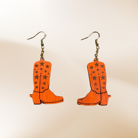 Cowboy Boot Earrings - Orange