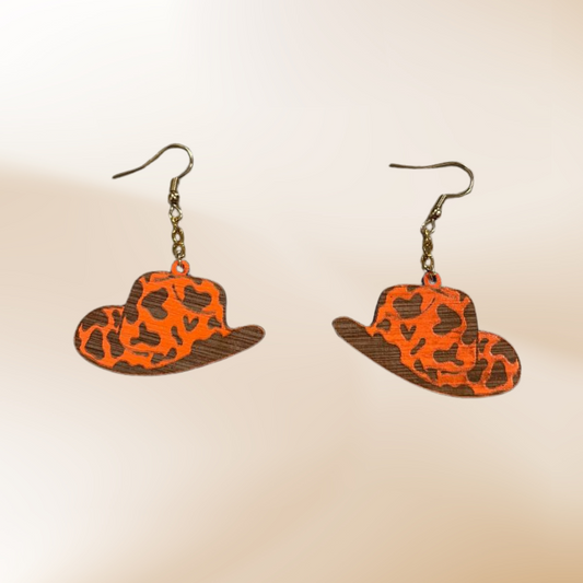 Cow Print Cowboy Hat Earrings - Country & Western Style
