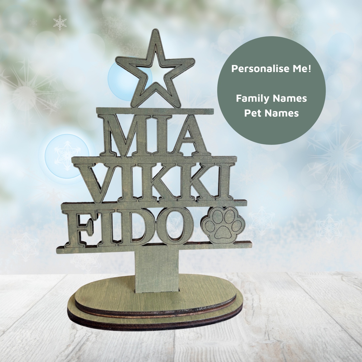 Personalised Family Name Freestanding Christmas Tree Keepsake
