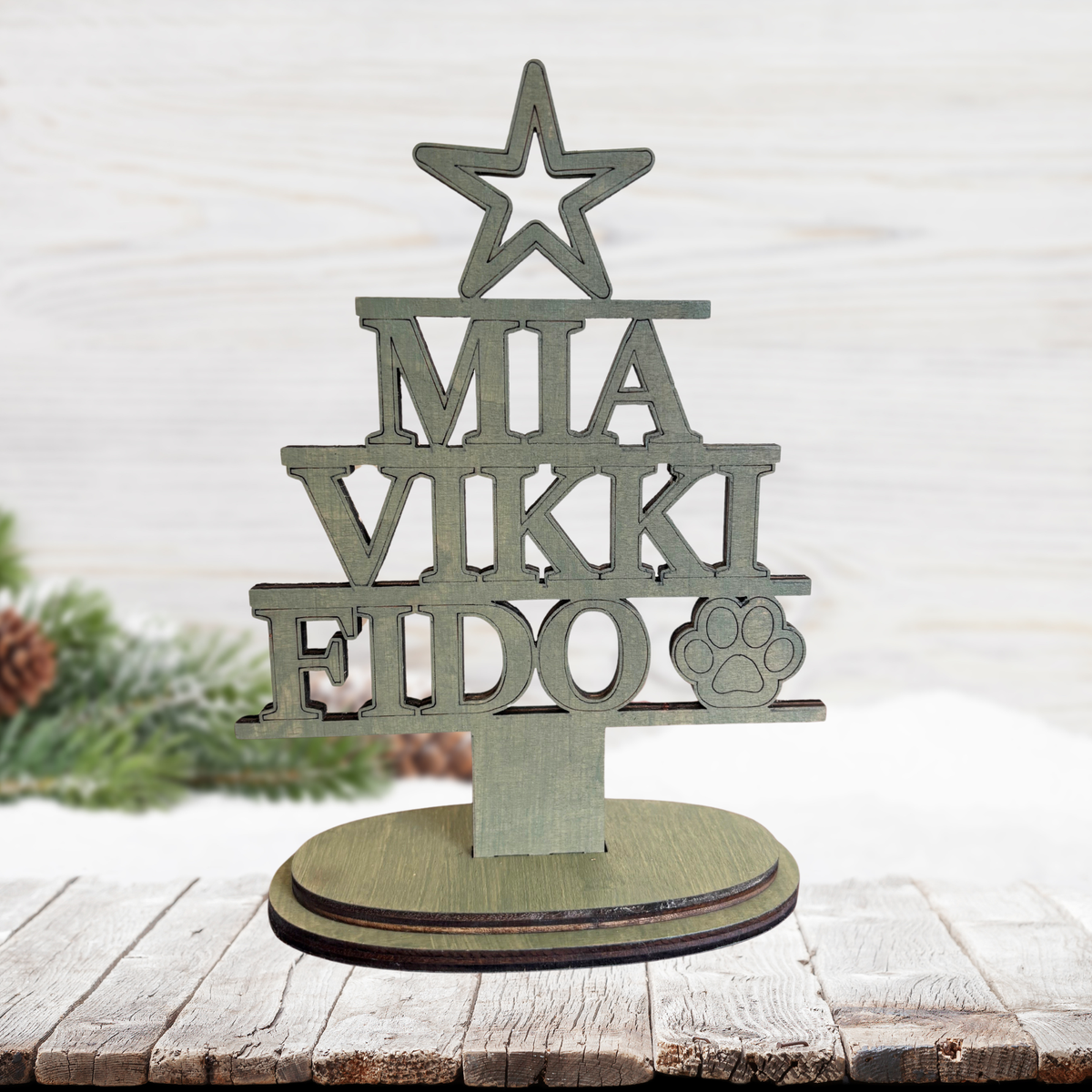 Personalised Family Name Freestanding Christmas Tree Keepsake