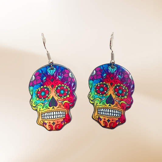 Floral Sugar Skull Earrings