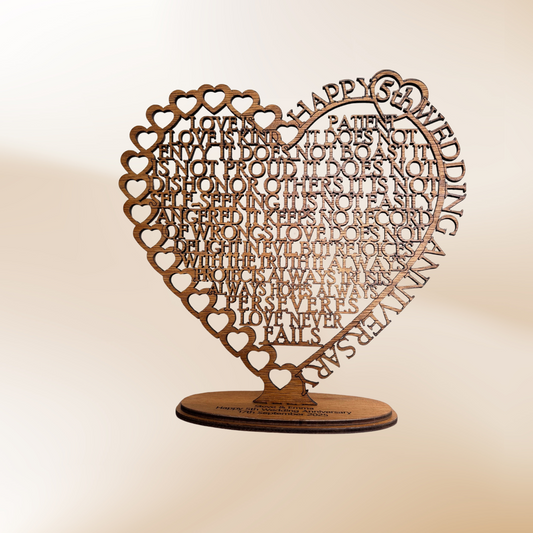 Bible Verse Anniversary Gift – Christian Wooden Heart Keepsake for Couples