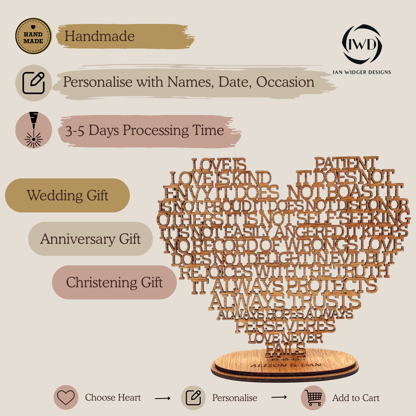 5 Year Wooden Anniversary Gift – Personalised Keepsake for Couples