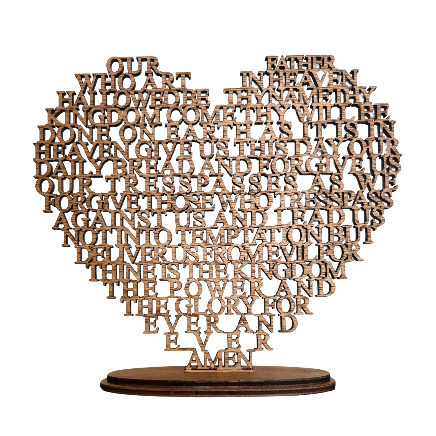 Wooden Lord’s Prayer Heart Plaque – “Our Father Who Art in Heaven” Christian Wall Art