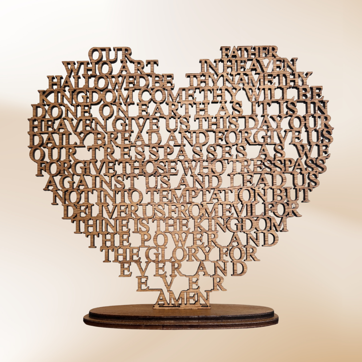 Wooden Heart with the Lords Prayer Laser Cut