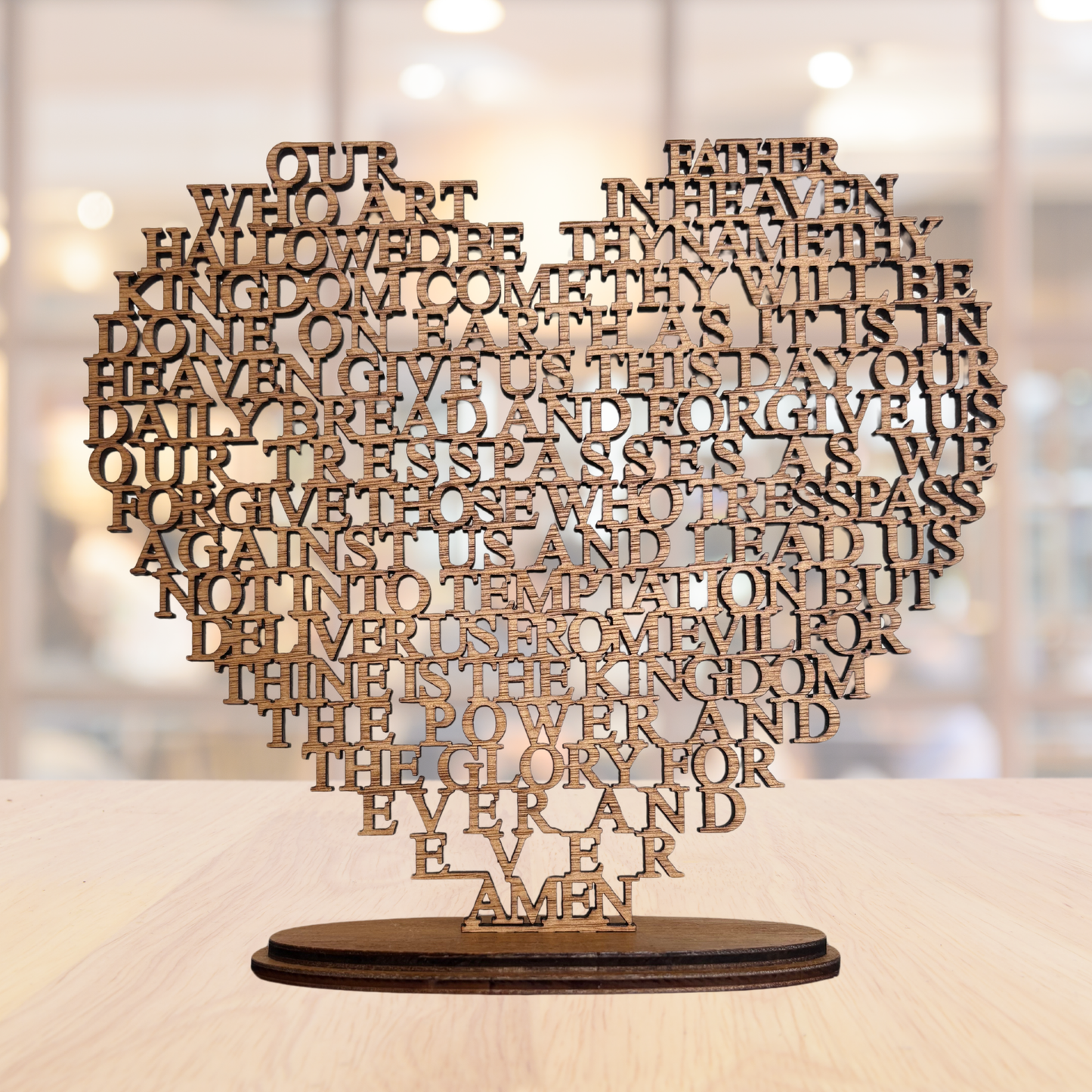 Wooden Heart with the Lords Prayer Laser Cut