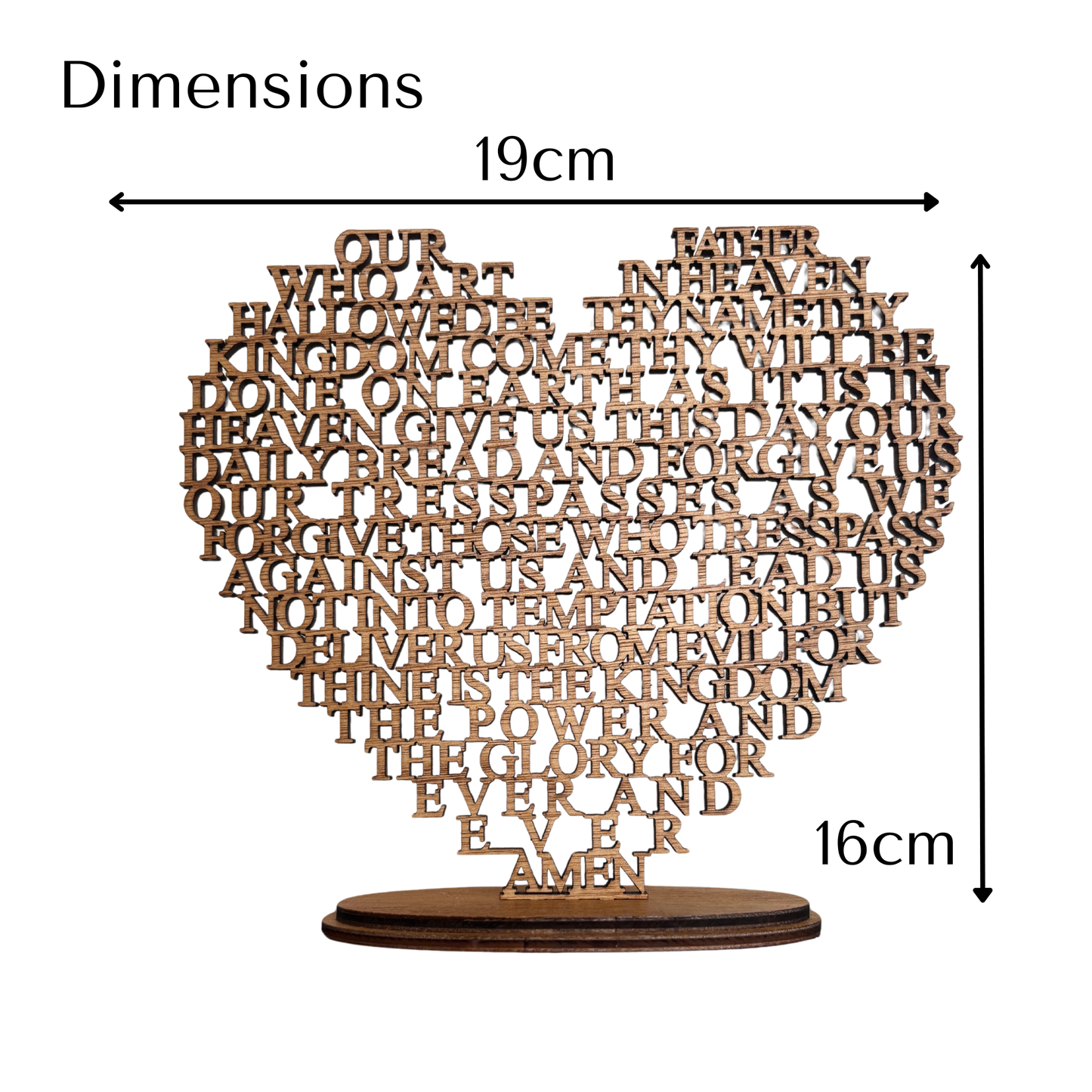 Wooden Lord’s Prayer Heart Plaque – “Our Father Who Art in Heaven” Christian Wall Art