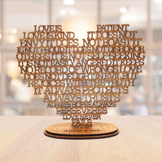 Personalised Wooden Corinthians Heart – Christian 5 Year Anniversary Gift UK