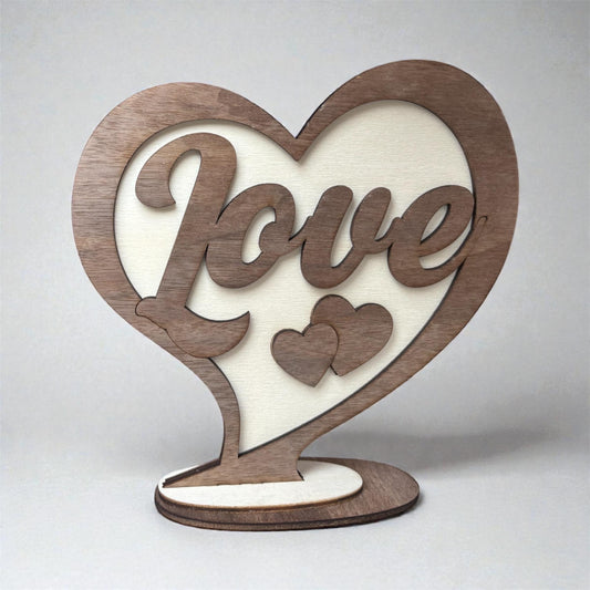 Wooden Love Heart Freestanding Ornament | Wedding Anniversary Gift for Husband and Wife UK