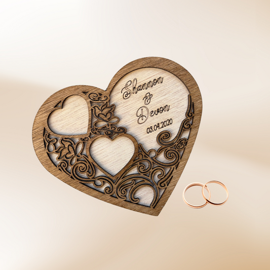 Personalised Wooden Heart Ring Holder for Wedding Ceremony