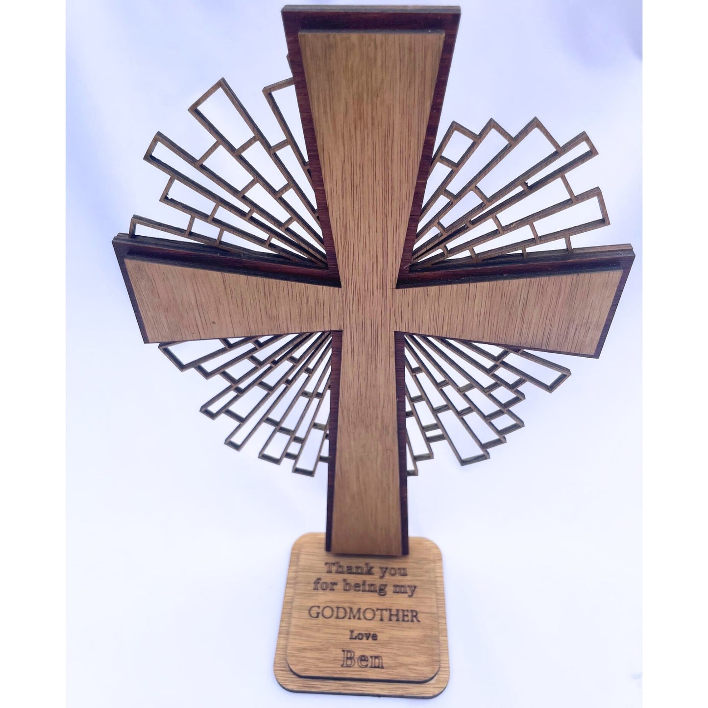 Personalised Wooden Cross with Stand | Baptism Gift