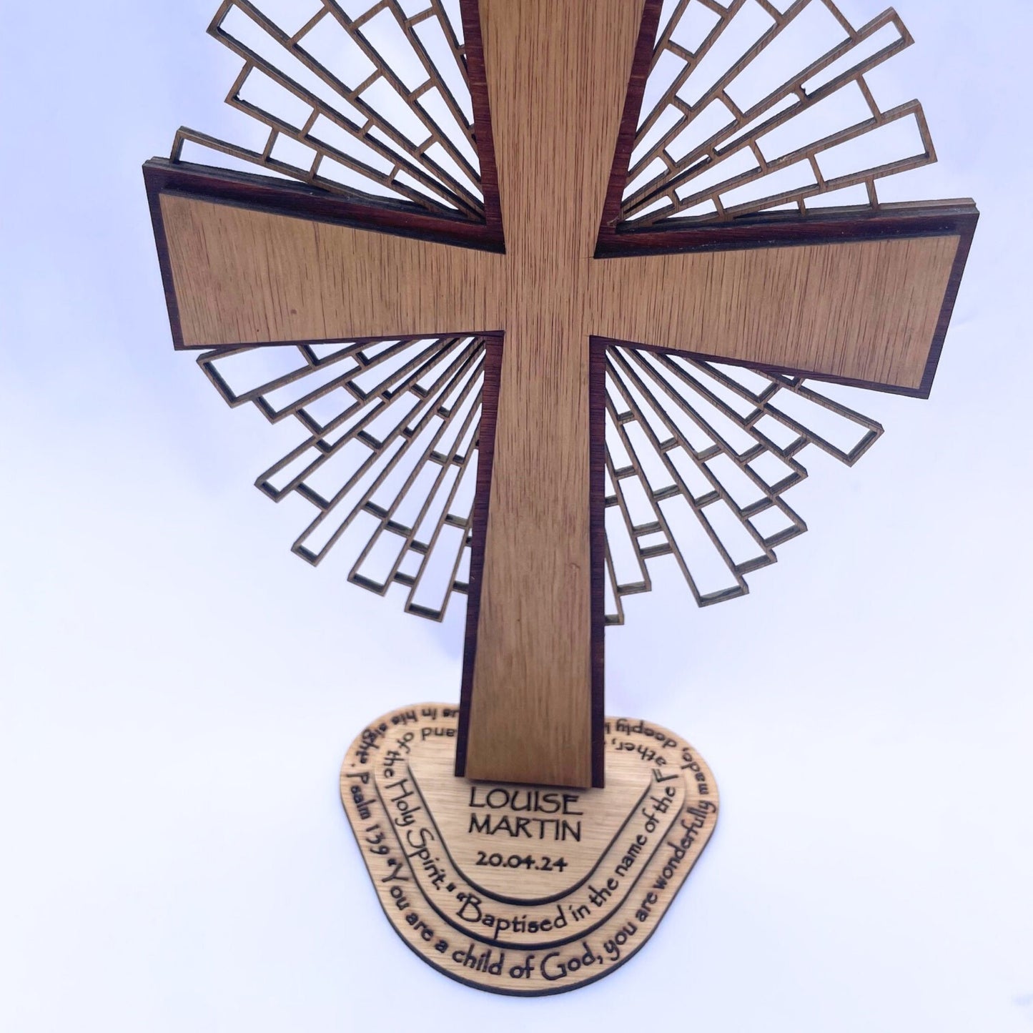 Personalised Wooden Cross with Stand | Baptism Gift
