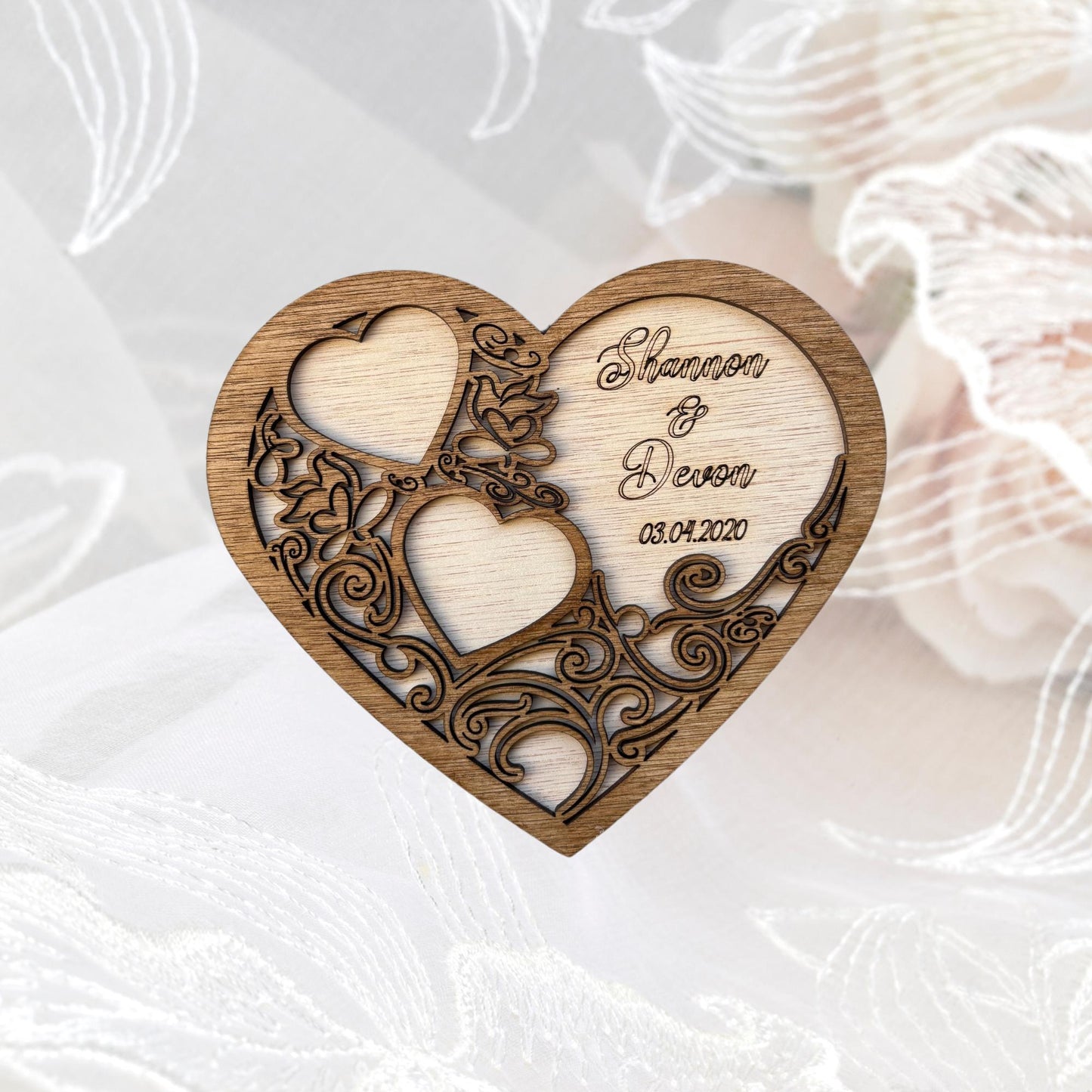 Personalised Wooden Heart Ring Holder for Wedding Ceremony